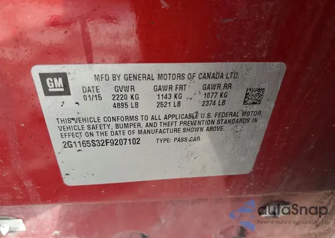 2015 Chevrolet Impala Ltz z USA, uszkodzony, nr VIN 2G1165S32F9207102